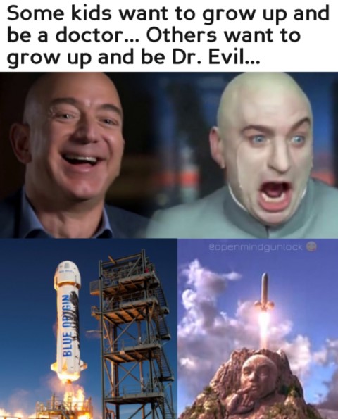 Meme of Jeff Bezos portrayed as Doctor Evil from the Austin Powers Movie Series